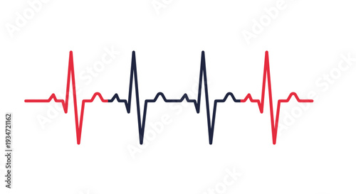 Graphic Representation Of Human Heartbeat In Red And Dark Blue Lines