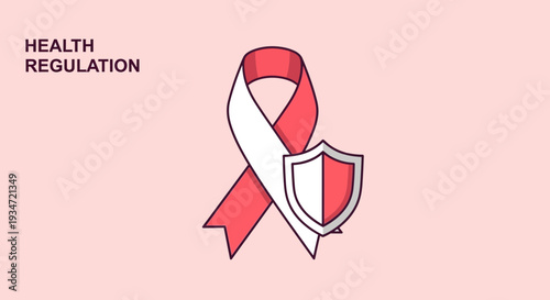 Health Protection Symbol With Ribbon And Shield Indicating Health Regulation And Security