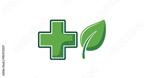 Green Healthcare Logo Featuring Cross and Leaf for Natural Medicine and Well-being