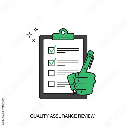 Green Illustrated Clipboard Demonstrating Quality Assurance Review Process for Optimal Results