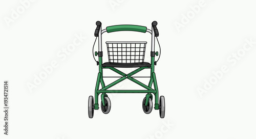 Green Walker with Wheels Isolated on White Background For Mobility and Support