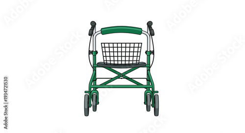 Green Rolling Walker Against White Background, Symbolizing Mobility and Independence