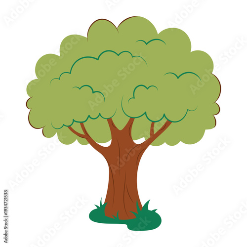 Simple green tree with rounded foliage. Flat vector illustration suitable for landscape design, educational materials and eco graphics.