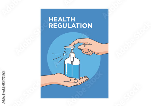 Health Regulation: Sanitizer Dispenser Illustration Demonstrating Proper Hand Hygiene Practices