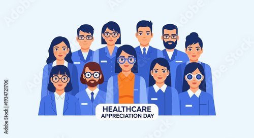 Healthcare Team Celebrating Appreciation Day With Uniforms and Diverse Professionals