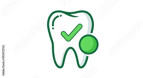 Healthy And Approved Tooth Concept Featuring A Check Mark And Green Circle Symbol
