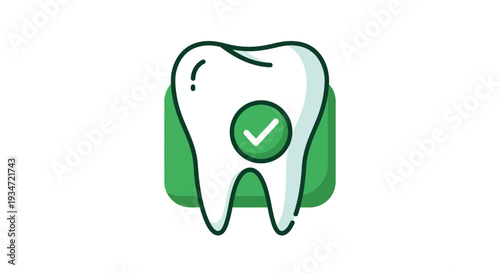 Healthy And Approved Tooth With Green Checkmark On White Background Dental Icon