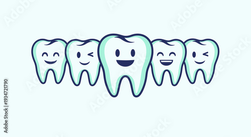 Healthy And Happy Teeth Smiling Together In A Friendly and Cheerful Illustration