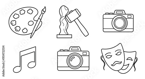 Camera and theater comedy tragedy masks.