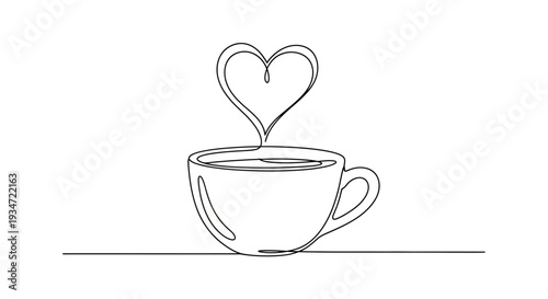 Continuous line drawing coffee cup.