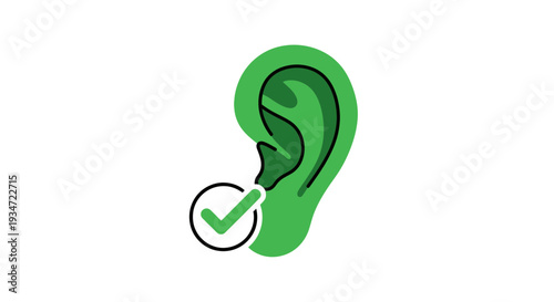Hearing Confirmation Graphic: Green Ear With A Checkmark Symbolizing Auditory Success