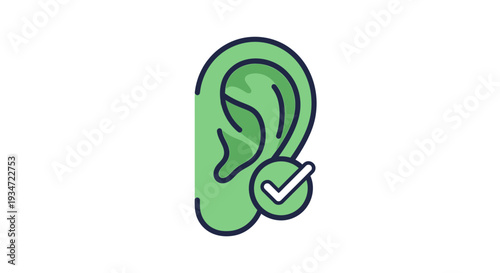 Hearing Confirmation Icon: Green Ear With Check Mark for Understanding and Agreement