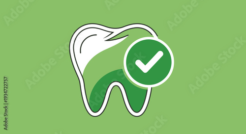 Healthy Teeth Icon Showing Approved Dental Care, Check Mark Symbol In Tooth Shape Design