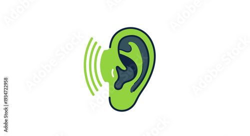 Hearing Perception: Green Ear with Sound Wave Representation in a Graphic Illustration