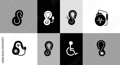 Hearing Aid and Medical Icons Representing Auditory Health and Assistive Technologies