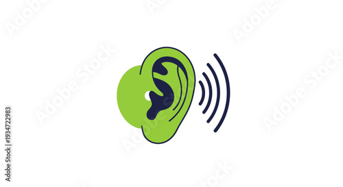 Hearing Perception Symbol: Artistic Representation of Sound Waves and Ear Anatomy Concept