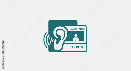 Hearing Aid Assistance Help Desk Logo: Support For Auditory Needs Illustrated Symbol