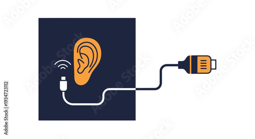 Hearing Technology: Illustration Of Ear And Cable Representing Audio Communication