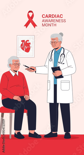 Heart Health Examination Illustration Depicting Cardiac Awareness, Doctor and Patient Scenario