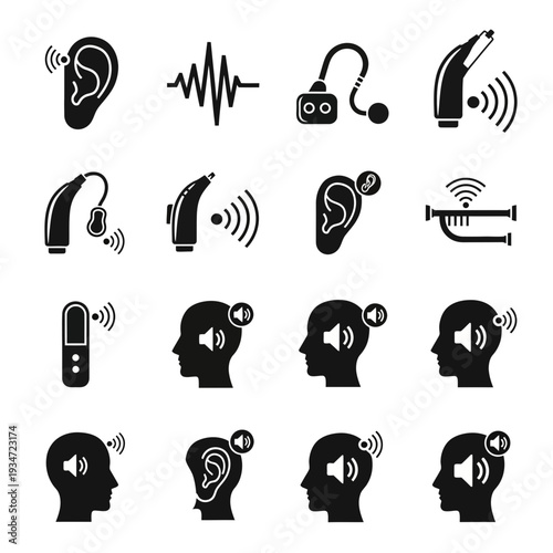Hearing Aids And Sound Wave Icons Depicting Medical Devices And Sound Amplification Clearly