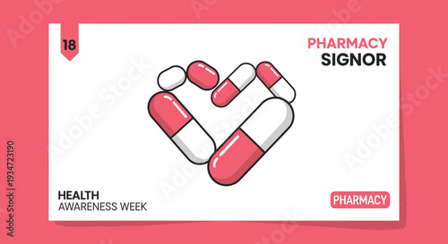 Heart Shaped Pills Formation: Health Awareness Week Illustration For Medical Use