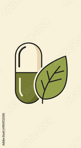 Holistic Healing: Natural Remedies Depicted With Leaf and Pill For Wellness and Health