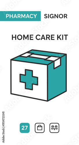 Home Care Kit Illustration: Pharmacy Signor's Box Depicting Healthcare Essentials and Medical Aid