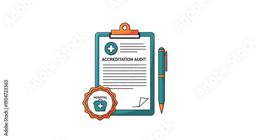 Hospital Accreditation Audit Illustration With Medical Clipboard and Pen For Healthcare Context