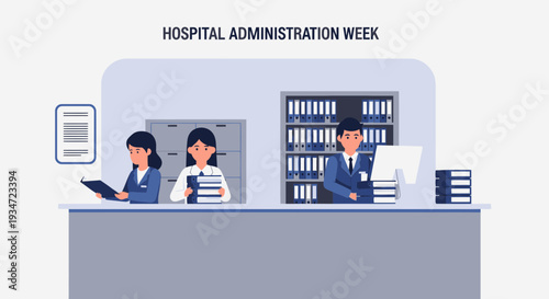 Hospital Administration Staff Working and Celebrating Healthcare Administrative Professionals Week