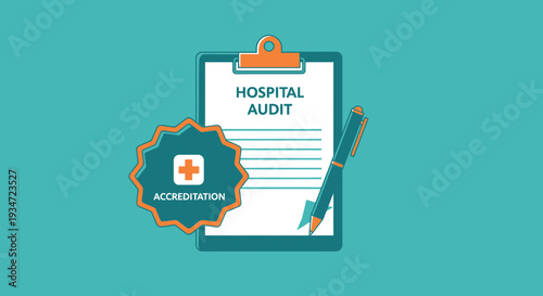 Hospital Audit and Accreditation Illustration Featuring Medical Healthcare Approval Process