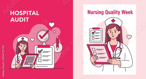 Hospital Audit and Nursing Week Visuals, Healthcare Examination, Medical Professionals Concept