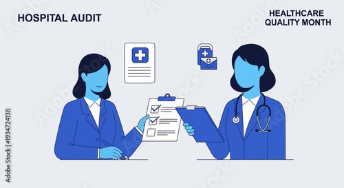 Hospital Audit Healthcare Professionals Reviewing Medical Documentation for Quality Assurance