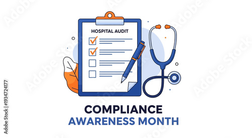 Hospital Audit Illustration For Compliance Awareness Month With Medical Tools