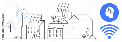 Smart city concept. Smart city technologies enhance efficiency and sustainability by integrating AI, renewable energy, and IoT systems. Smart city improves urban living and resource management. Ideal