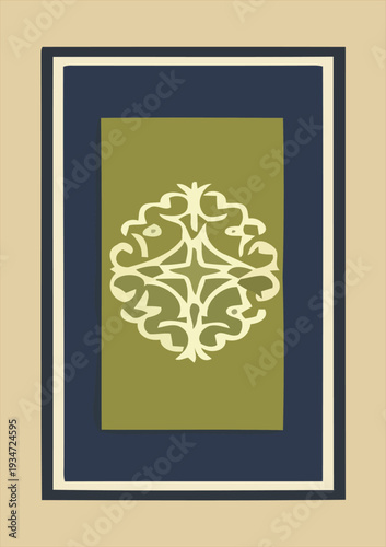 Vintage Floral Arabesque Medallion Framed Panel Vector

