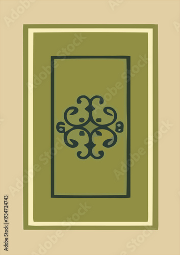 Traditional Curled Ornament Emblem Minimal Panel Vector