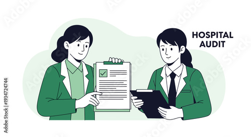 Hospital Audit: Two Professionals Examining a Document and Holding Clipboards, Healthcare