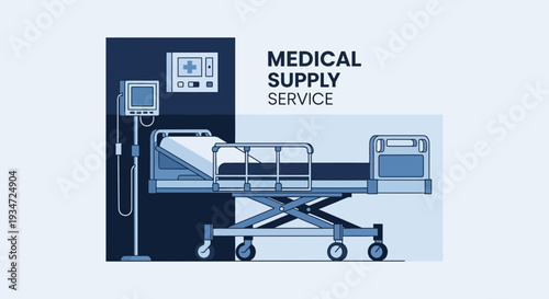 Hospital Bed And Medical Equipment Depicting Healthcare Supply And Service