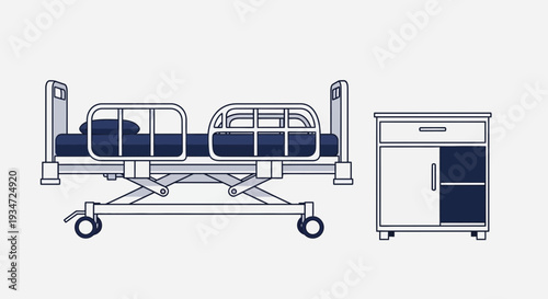 Hospital Bed And Nightstand Illustration In Minimalist Style Suitable For Healthcare Concepts