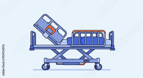 Hospital Bed Cartoon Illustration: Medical Treatment, Patient Care, Healthcare Equipment, Vector