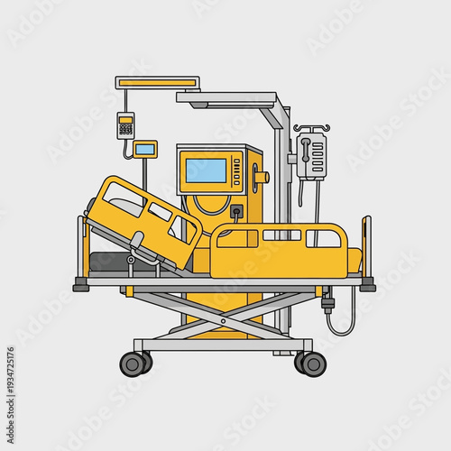 Hospital Bed Depiction: Medical Equipment Illustration Showcasing Healthcare and Recovery Processes