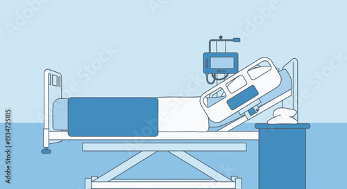 Hospital Bed Depiction: Medical Illustration Of Patient Room And Essential Equipment