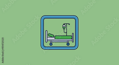 Hospital Bed Icon In A Blue Frame Representing Medical Care And Treatment