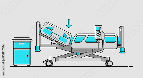 Hospital Bed Illustration: Modern Medical Equipment Design in Minimalist Style