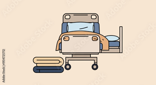 Hospital Bed Illustrative Image Depicting Comfort and Medical Care, Flat Design