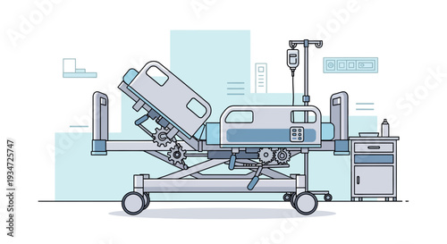 Hospital Bed Illustration Depicting Medical Equipment in Modern Healthcare Environment