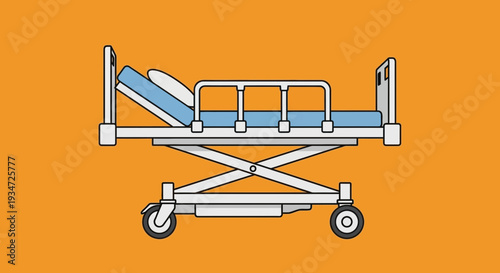 Hospital Bed Illustration Depicting Medical Equipment Isolated Against Orange Background