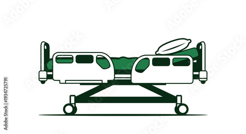 Hospital Bed in Green and White Color, Minimalist Style, Healthcare Conceptualization