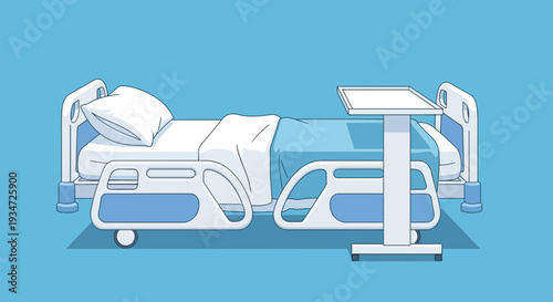 Hospital Bed Illustration Depicting Recovery and Care in Medical Environments