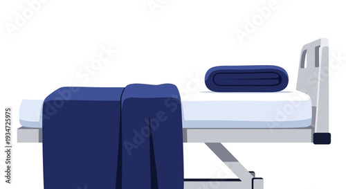 Hospital Bed With Blue Bedding In Minimalist Style Isolated On White Background